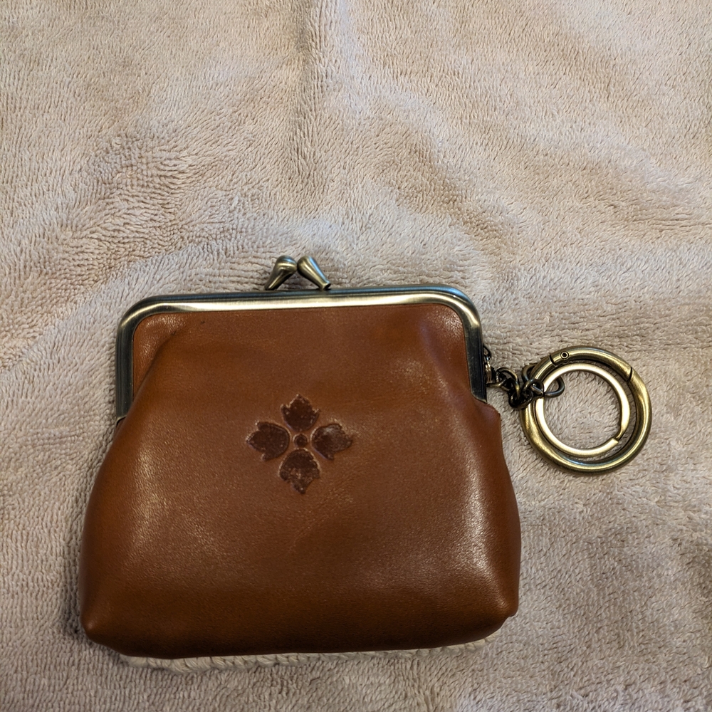 Brown Leather Coin Purse with Keyring
